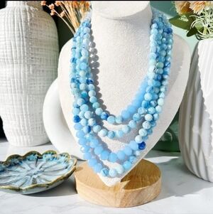 4 Strand Aqua Blue Beaded Necklace By Parklane New Wear Separate Or Together